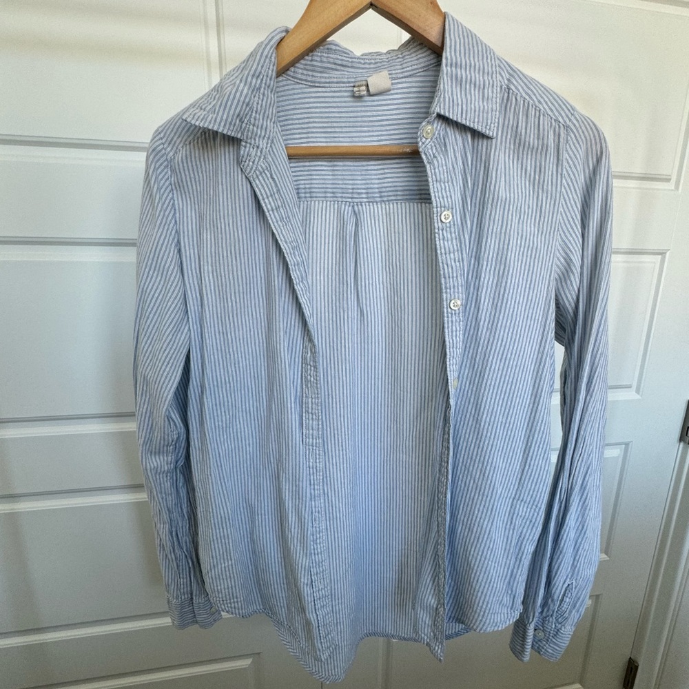 Blue striped linen button down